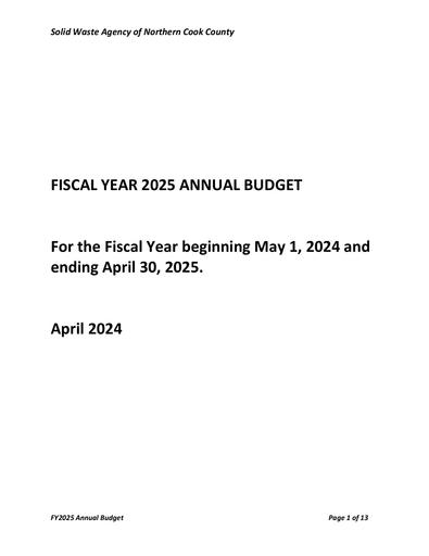 Draft Fiscal Year 2025 Annual Budget