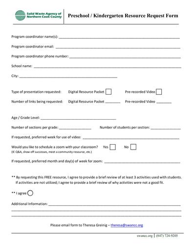 Preshcool Kindergarten Resource Request Form